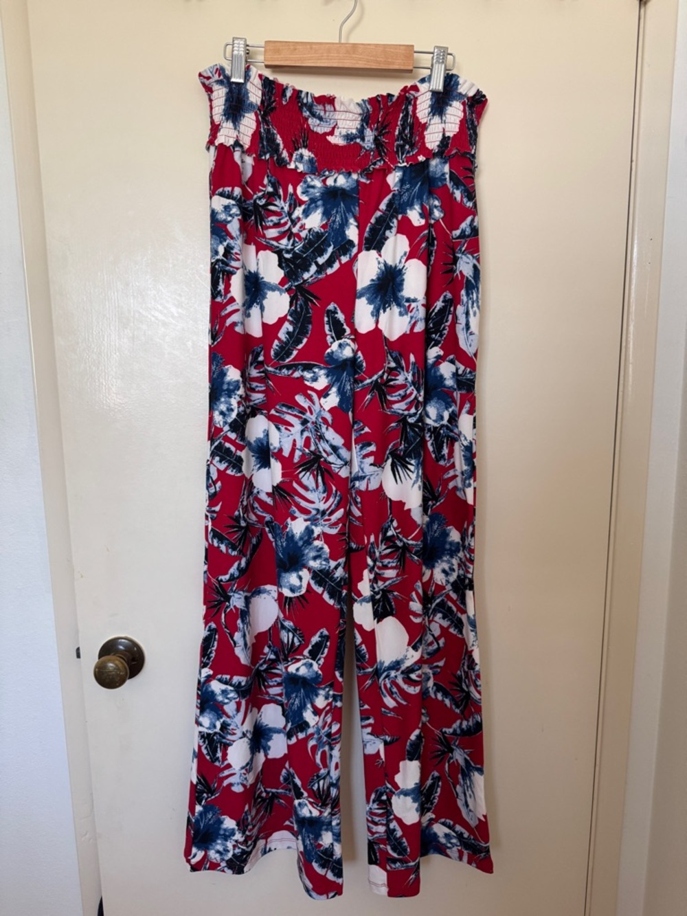 Love By Design Womens Floral Wide-Leg Jumpsuit with Blue & White Print size XL